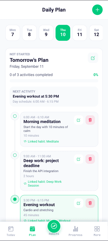 Daily Plan Schedule